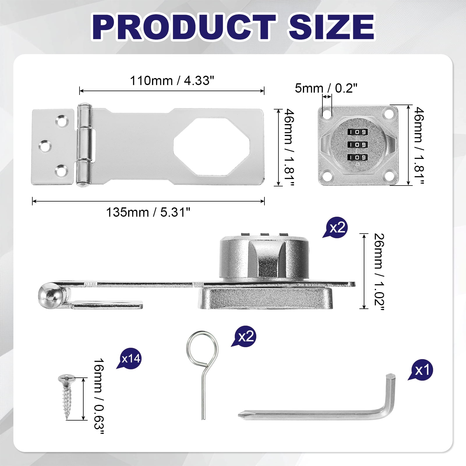 Uxcell 2 Pcs Keyless Cabinet Lock with Combination Code (4.5 Inch) - 3-Digit Password Hasp Latch Lock Mechanical Password Rotary Hasp, for Drawer Closet Cupboard Fence Door, Silver
