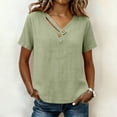thumbnail image 2 of Sevevn Women's Summer Short Sleeve V Neck Blouse Casual Button Detail Loose Fit Tunic Top Green 2XL, 2 of 8
