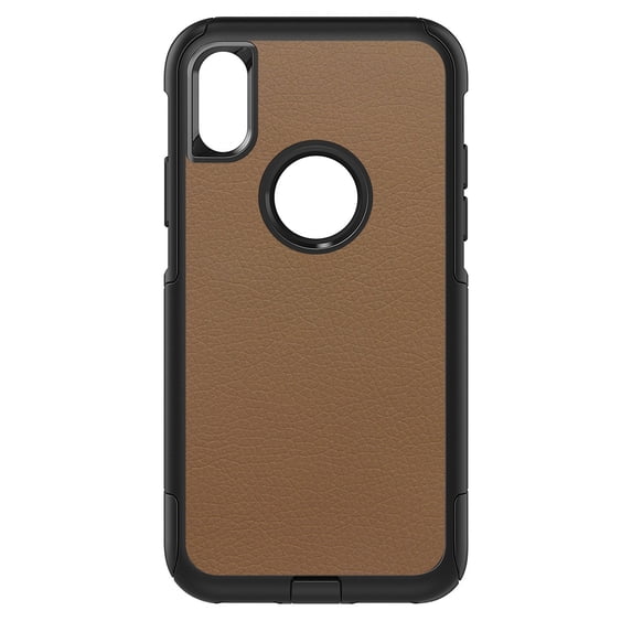 DistinctInk Custom SKIN / DECAL compatible with OtterBox Commuter for iPhone XS MAX (6.5" Screen) - Brown Faux Leather Print Design - Printed Faux Leather Image