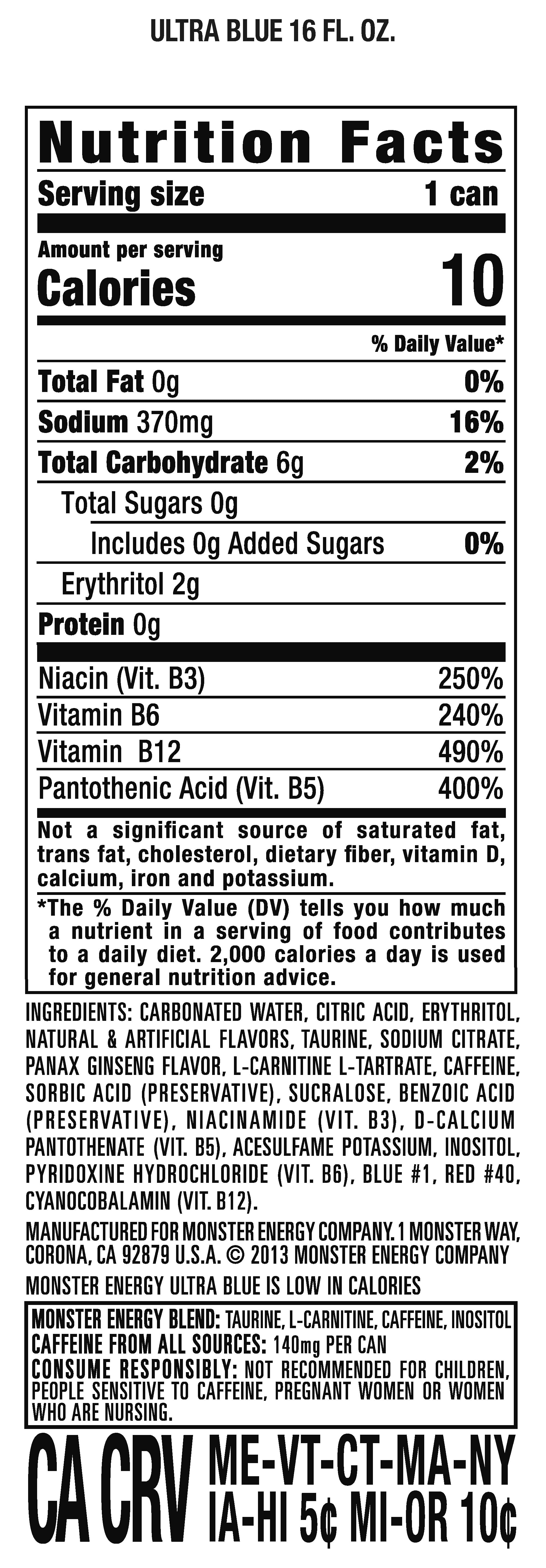 (24 Cans) Monster Ultra Blue, Sugar Free Energy Drink, 16 fl oz
