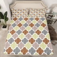 thumbnail image 2 of jejeloiu Geometric Rhombus Pattern Twin Sheet Sets,Modern Abstract Art Twin Fitted Sheet,Yellow Brown Gray Flat Sheet For Teens,Breathable Home Decor,3 Pieces, 2 of 7