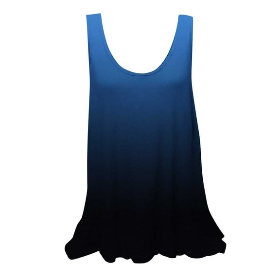 Scyoekwg Womens Tank Tops Flowy Tunic Shirts for Women Dressy Casual Sleeveless Gradient Color Round Neck Loose Tank Tops (Dark Blue,L)