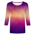 thumbnail image 4 of 3/4 Length Sleeve Graphic Tees Casual Round Neck Fitted Womens Tops Gradient(Purple,3XL), 4 of 5