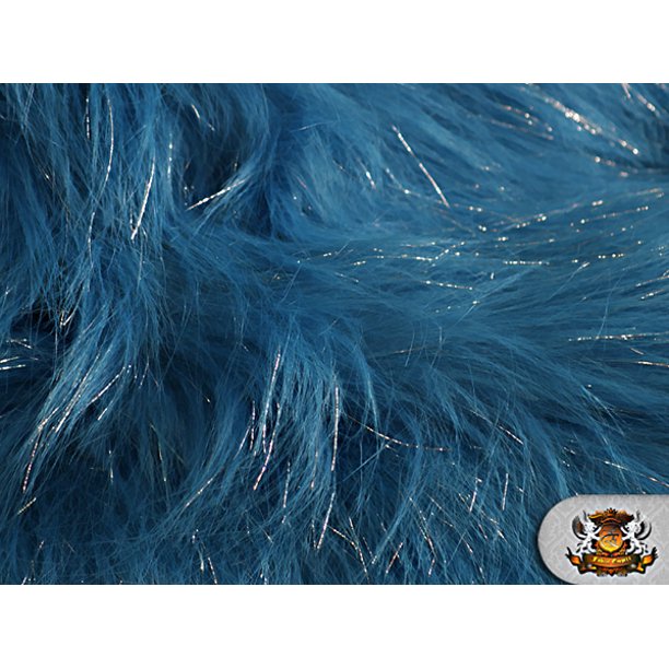 Faux Fur Long Pile Sparkling Tinsel TURQUOISE Fabric / 58" W / Sold by