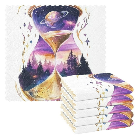 Hourglass Planet Kitchen Towels 6 Pcs Dish Towels Absorbent Soft Quick Dry Towel Dish Rags for Washing Dishes