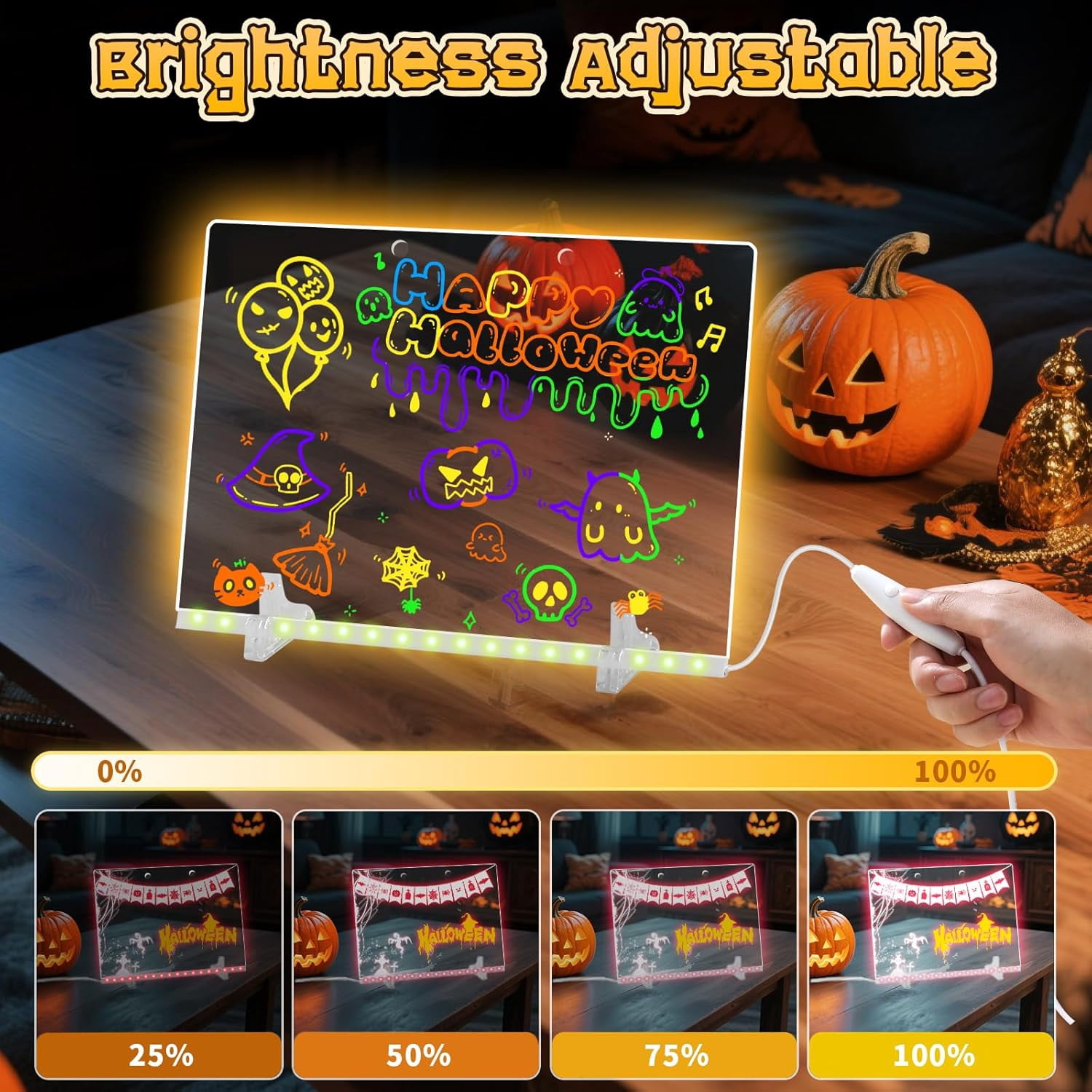 LED Note Board with Colors, 13.7"X10" 4 Modes & 7 Colors Acrylic Dry Erase Board with Light,Birthday, Halloween and Christmas gifts