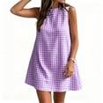 thumbnail image 6 of VBVC Women's Gingham Sleeveless Shift Mini Dress,Ladies Crew Neck A-Line Tunic Dress,Casual Summer Plaid Sundress For Women,Purple,S-2XL, 6 of 8