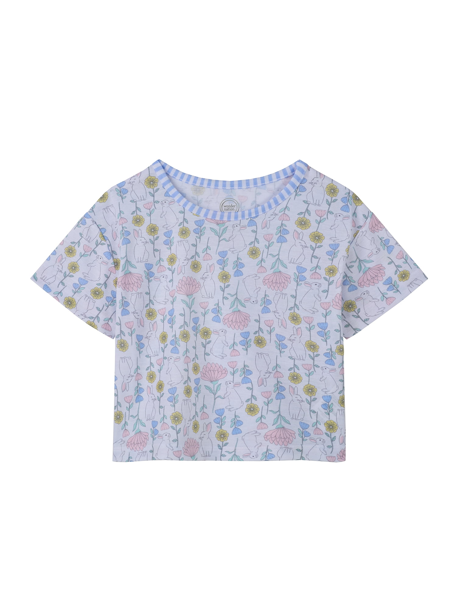 Wonder Nation Girls Tank, Short Sleeve Top, Sleep Shorts and Sleep Pant Pajama Set, 4-Piece, Sizes 4-18