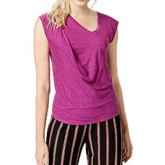 bar III Womens SS Twist Slub Basic T-Shirt, Purple, Medium