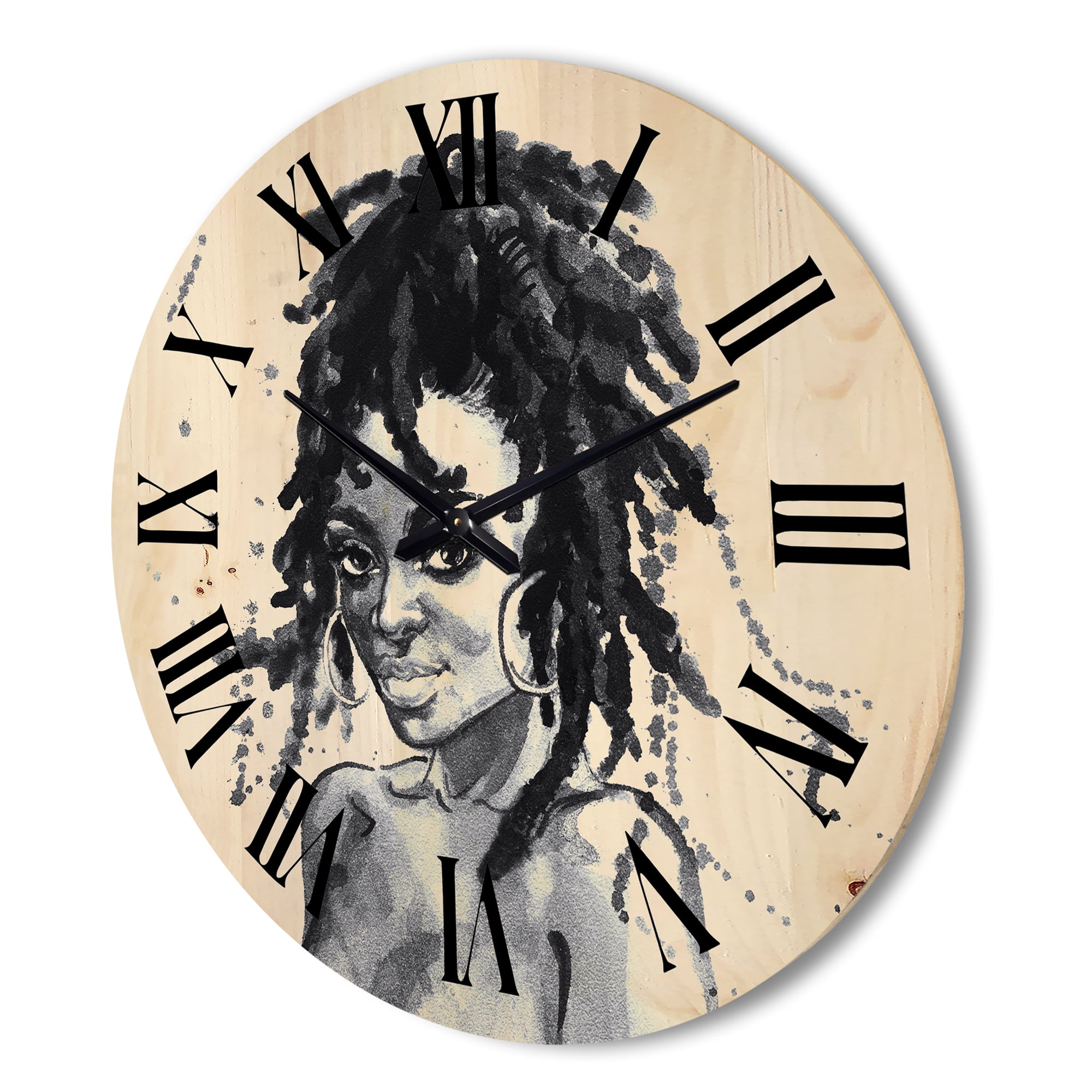 Designart 'Black and White Portrait of African American Woman II' Modern Wood Wall Clock