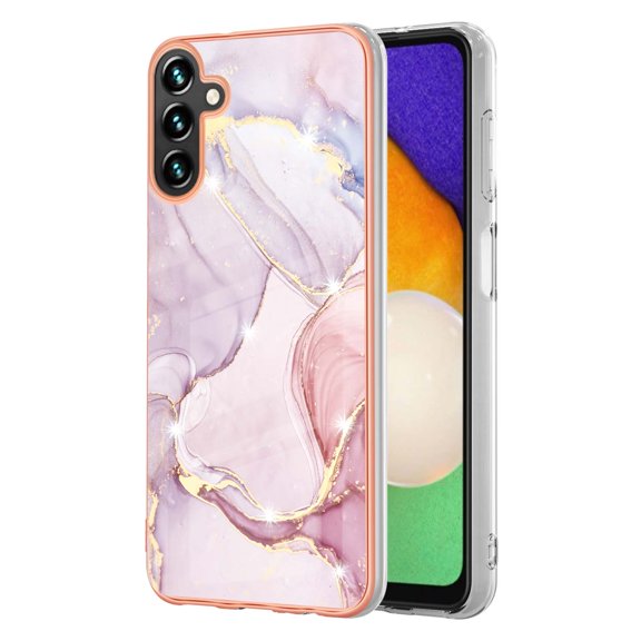 Feishell Marble Texture Design for Samsung Galaxy A15 Case Support Wireless Charging Slim Glossy Shockproof Anti-Scratch Soft & Flexible Protective Phone Case for Women Girls,E