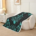 thumbnail image 2 of Manfei Bohemian Damask Flannel Blanket 30x40, Black Cyan Sherpa Throw, Victorian Flower Plush Throw Blanket, Breathable Bedroom Decoration, 2 of 7