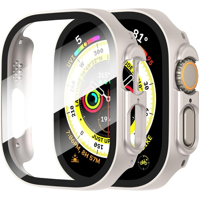 KOMI 2-Pack for Apple Watch Ultra/Ultra 2 49mm PC All-Around Screen Protector Case, Tempered Glass Screen Protector Case Ultra-Thin for iWatch Ultra/iWatch Ultra 2 49mm Protection Cover -Starlight