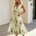 thumbnail image 5 of PBFRDSJ A Line Dresses for Women Summer Sleeveless Boho Floral Print Beach Sundress Elegant V Neck Pleated Long Dresses, 5 of 5