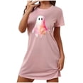 thumbnail image 2 of Sakmal Robe de Nuit Moomoo pour Femmes Grande Taille Rose Halloween Douce et Confortable Robe de Pyjama Col Rond Imprimé Fantôme Courte Manches Courtes Robes de Nuit P-2TG, 2 of 5