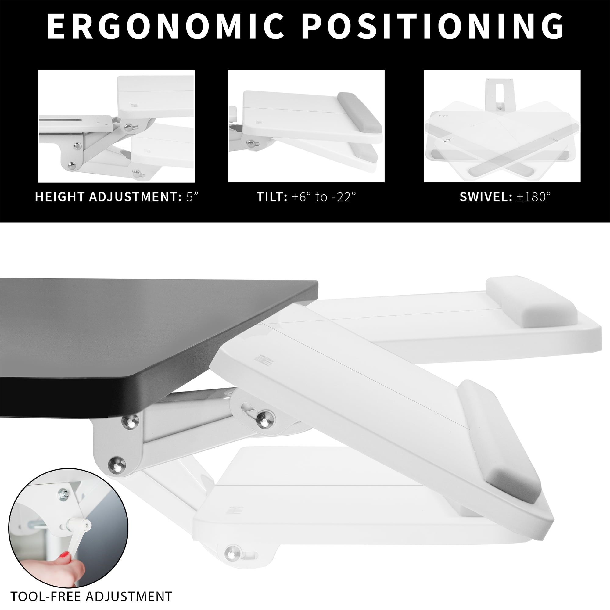 VIVO White Adjustable Computer Keyboard & Mouse Platform Tray Under Desk Mount