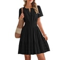thumbnail image 4 of cocolona Womens Short Sleeve V-Neck Elastic Waist Dresses Summer Casual Solid Color Pleated Mini Dress Vacation Beach Sun Dress, 4 of 7