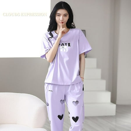 

QWZNDZGR Spring Summer Short Sleeved Elegant Women s Pajamas Set Embroidery Sexy Black Nightwear Long Pants Sleepwear Lounge Home Fashion