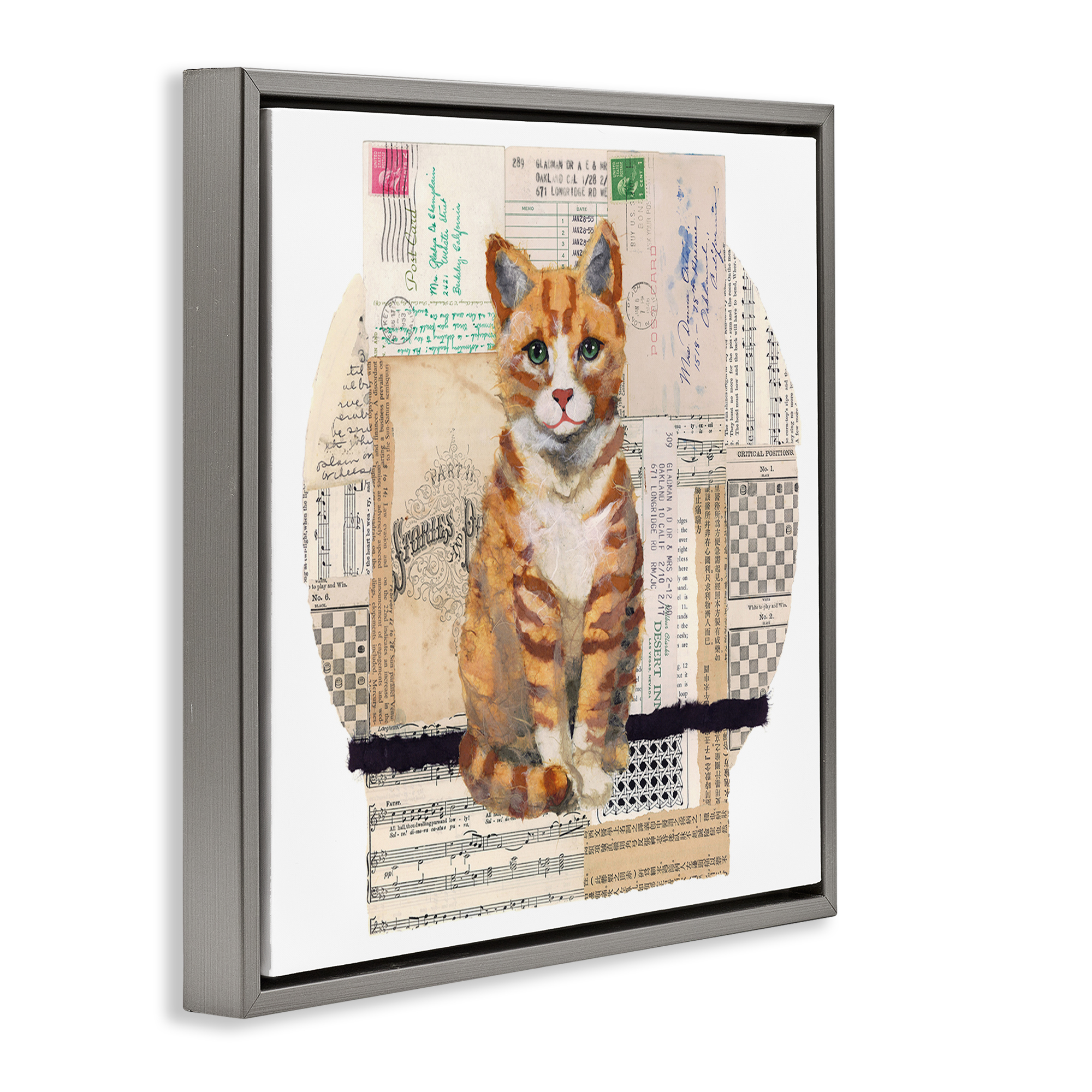 Stupell Industries Orange Cat Collage Animals & Insects Painting Gray Floater Framed Canvas Art Print Wall Art, 25 x 25