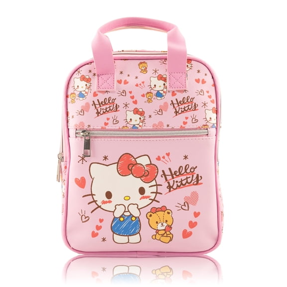 Hello Kitty Mini Backpack for Kids & Adults 10" PU Leather Backpack Purse Toddler Travel Bag, Small Bookbag, Lightweight Rucksack for School, Travel, or Everyday Use Ages 3