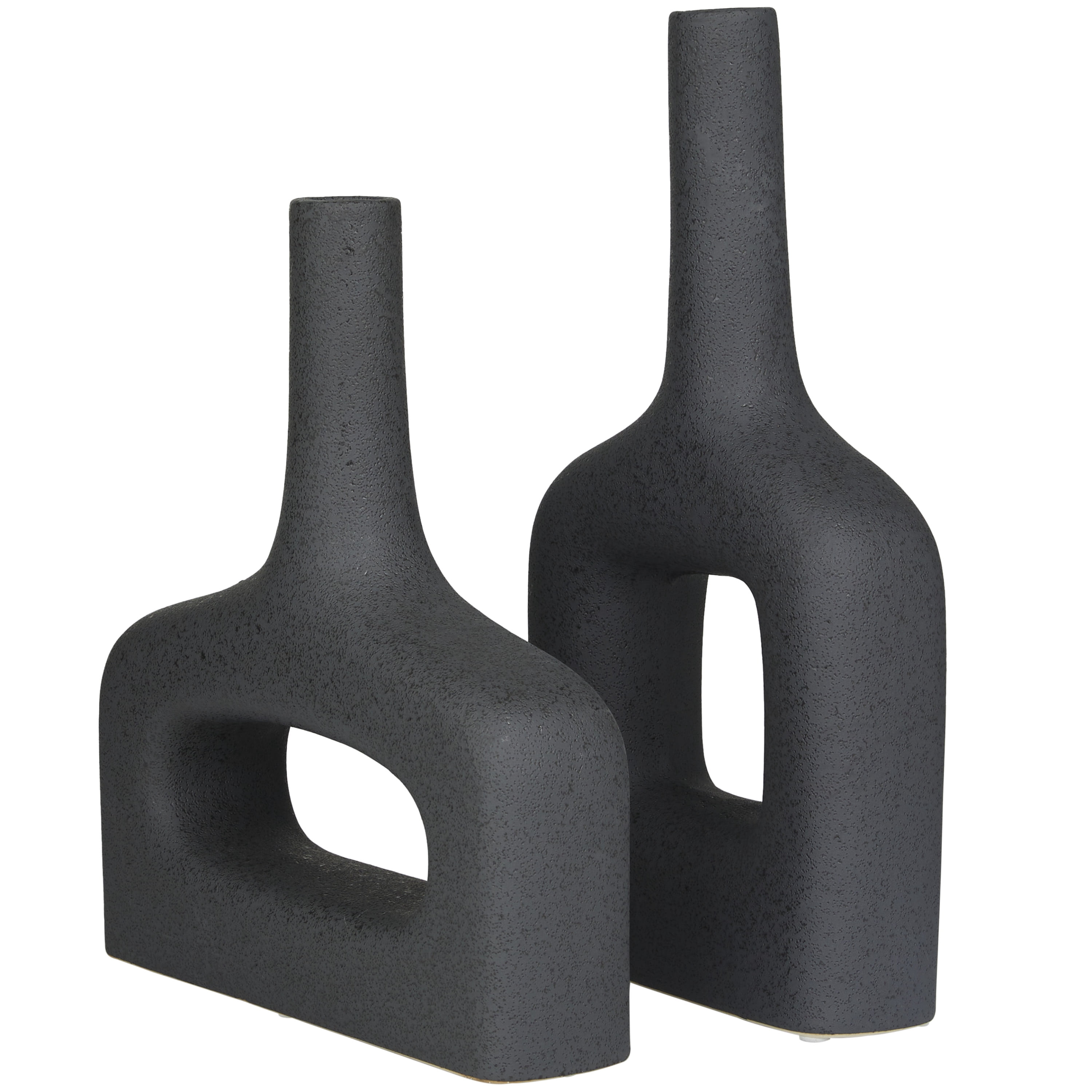 CosmoLiving by Cosmopolitan 8"W, 16"H Ceramic Modern Vase, Black, 2-Piece
