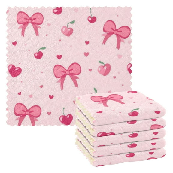 6 Pack Kitchen Dish Towels, 11 Inch x 11 Inch Reusable Cleaning Cloths for Washing Dishes Dish Cloths for Drying Dishes Bows and Hearts Pattern