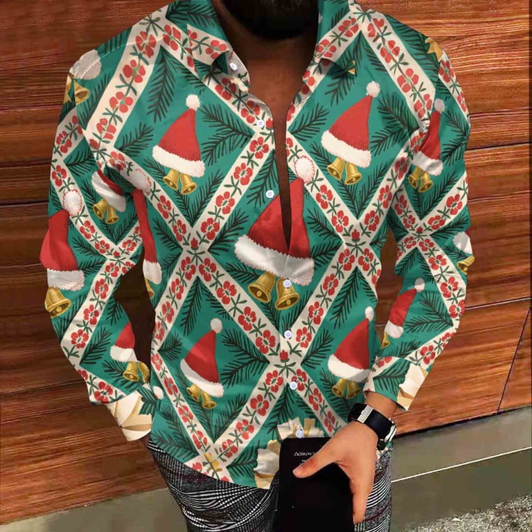 holiday dress shirts Men's Christmas Long Sleeve Button Down Shirt Spread collar Mens Christmas Dress Shirts -
