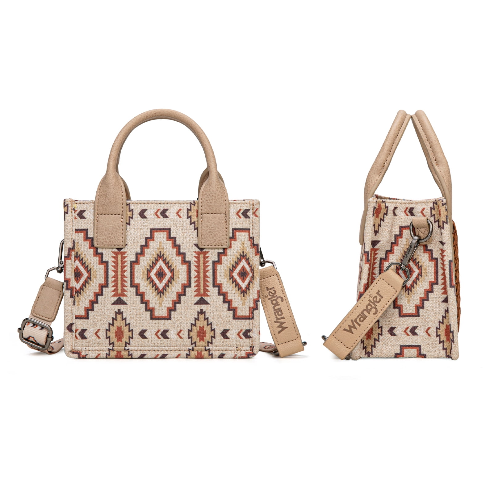 Wrangler Mini Tote Bag Small Top Handle Bag Ladies Woven Satchel Handbag, Tan