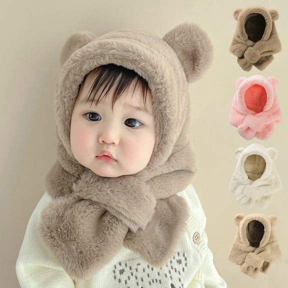 Baby Hat Scarf - Flannel Thicken Soft, Cross Cold-proof Baby Beanie, Unisex Children Winter Hat for Cold Weather