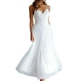 thumbnail image 3 of KelaJuan Women's Summer Long Evening Dress White Sleeveless V Neck Tulle Patchwork Ball Gown, 3 of 7