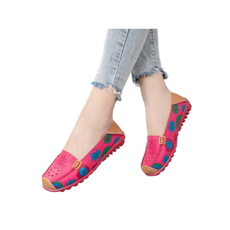 

Lacyhop Women Flats Floral Casual Shoes Slip On Loafers Dates Comfortable Mocassins Lightweight Cutout Walking Shoe Cutout Rose Red 5.5