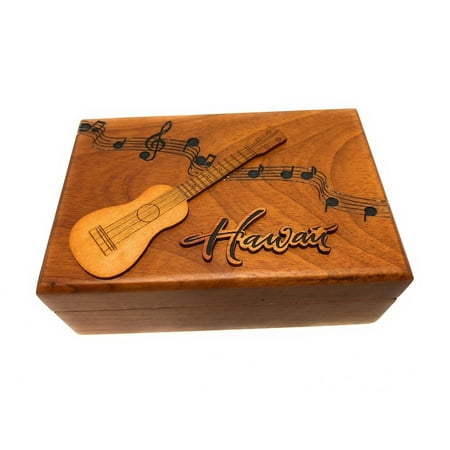 Wooden Jewelry Keepsake Box w/ Ukulele Design | #R5274