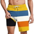 thumbnail image 3 of RongHuan Swimming Trunks for Men Color Block Swimwear with Liner 2 in 1 Summer Bathing Suits Comfy Beach Shorts with Pockets Yellow S, 3 of 7