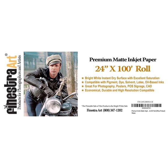 24" X 100' Premium Arctic Matte Inkjet Photo Paper - Roll 3 INCH CORE