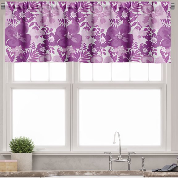 Ambesonne Vintage Valance Pack of 2, Purple Tones Floral Pattern, 54"X12", Purple Lilac White