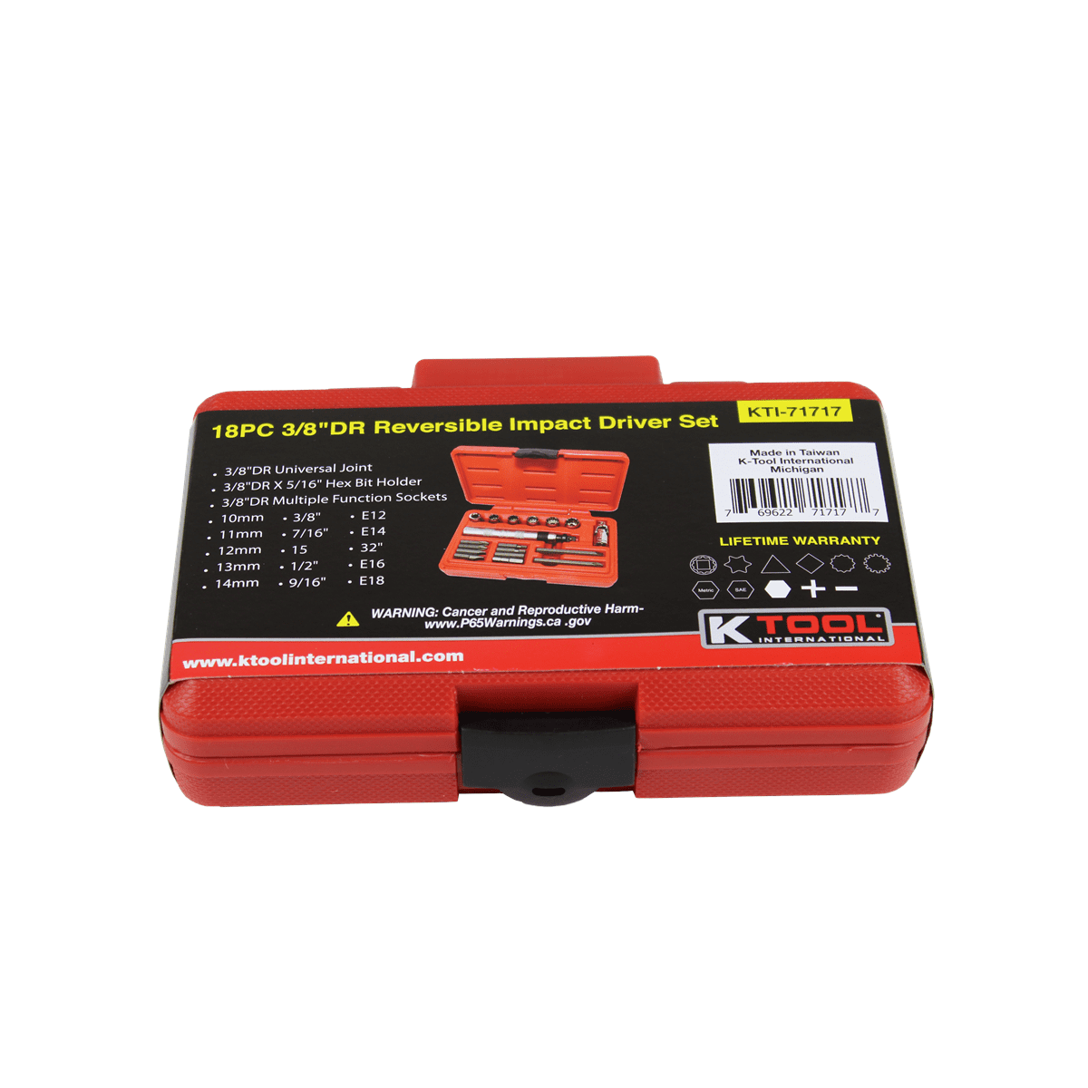K-Tool 71717 18 Pc. 3/8" Drive Impact Driver Set w/ Multi-Function Sockets
