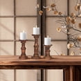 thumbnail image 2 of Candle Holder Stand Wooden,Pillar Candle Holders,Unity Candle Holders,Rounded Turned Colums,Country Style Ideal for Gift,Wedding,Christmas,Party,Home,Spa - 10,8,6 Inch- Set of 3 - Burnt, 2 of 5