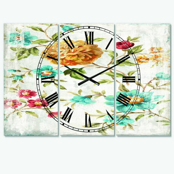 Designart 'Golden Flowers' Lodge wall clock
