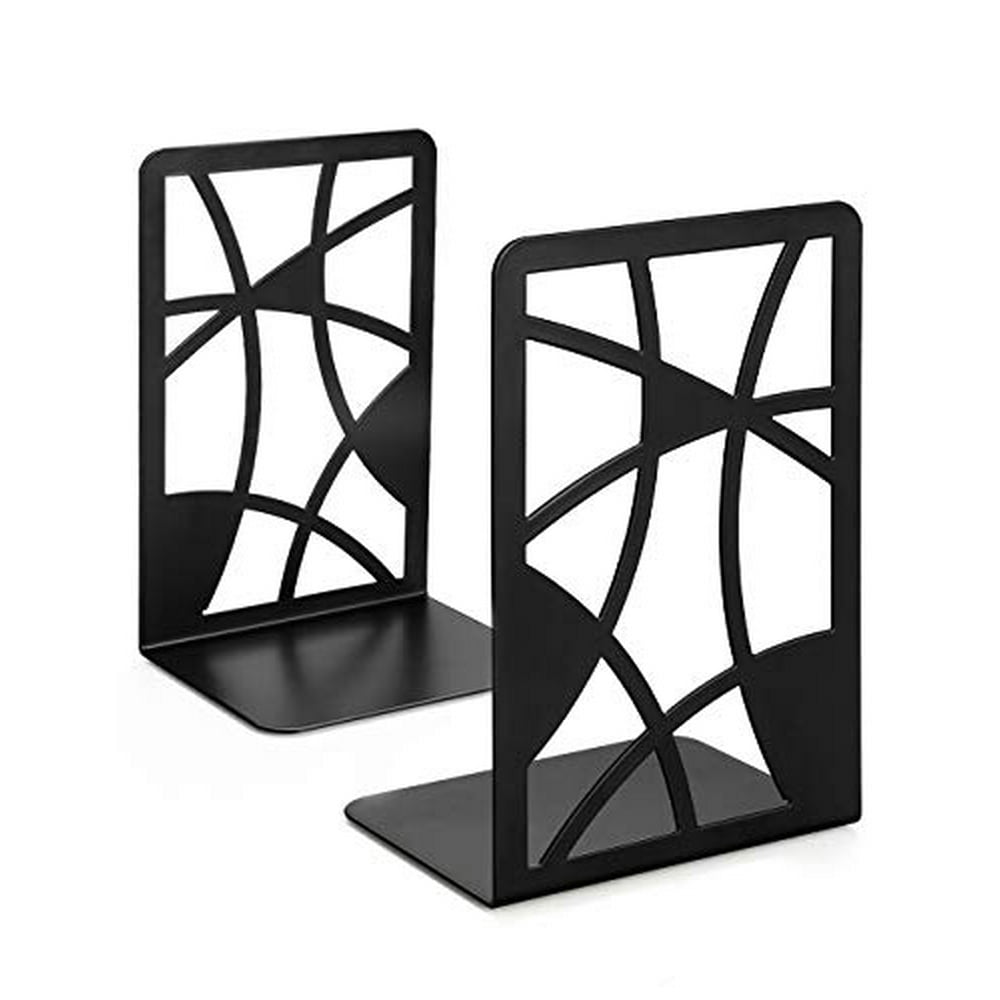 Book Ends, Bookends, Veecom Black Metal Bookends for Shelves, Non Skid