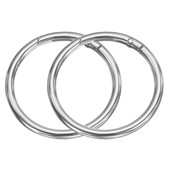Uxcell 2pcs Metal Spring O Rings 2" Trigger Spring Keyrings Buckle Round Snap Clip for DIY Keychains Bag Purse Handbag Silver Tone