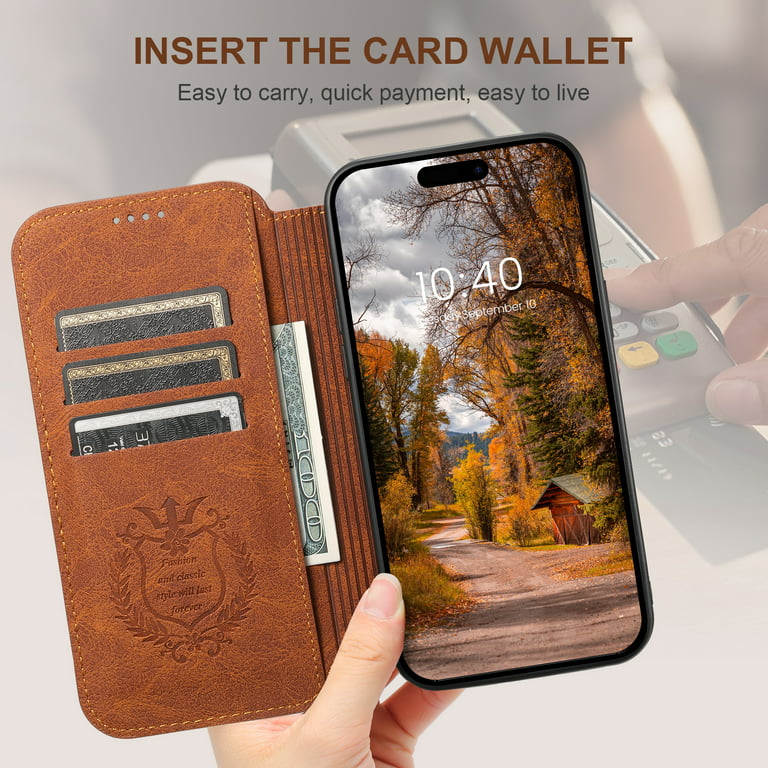  MEFON Genuine Leather Wallet Case for iPhone 13 Pro Max,  Wireless Charging Compatible, RFID Card Protection, Magnetic Detachable,  Luxury Flip Folio Phone Cases Cover, Tempered Glass Included (Brown) : Cell  Phones