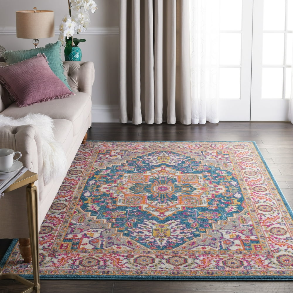 Nourison Passion Persian Center Medallion Teal Multicolor Area Rug