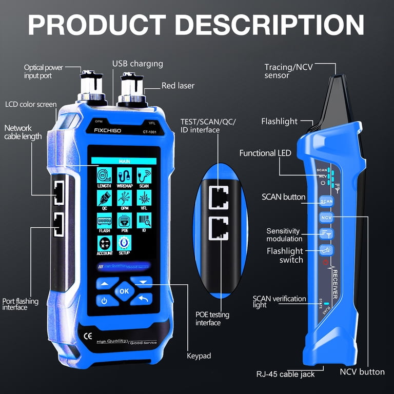 Netwerk Kabel Tester Met Optische Power Meter LCD-scherm Poe, Rj11 Rj45 Wire Kabel Tracer Voor Telep
