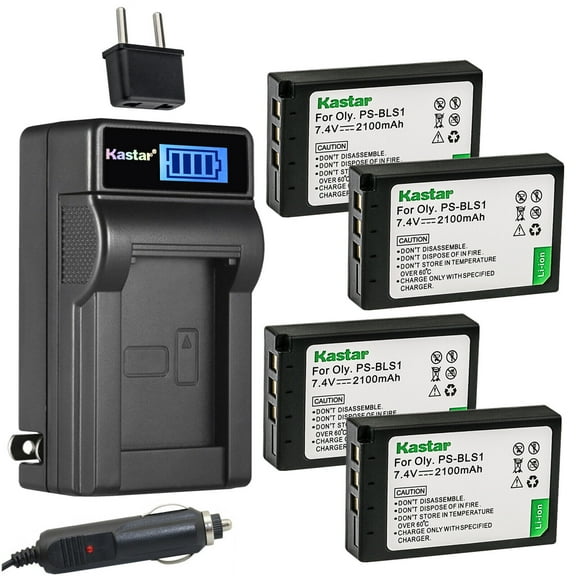 Kastar 4-Pack BLS-1 Battery and LCD AC Charger Compatible with Olympus BLS1 PSBLS1 BCS1 PSBCS1, Olympus E400, E410, E420, E450, E600, E620, EP1, EP2, EP3, EPL1, EPL1s, EPL3, EPM1 Cameras