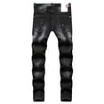 thumbnail image 4 of Luwomo Men's Leisure Jeans Long Wide Leg High Waist Straight Leg Washed Print Holes Splice Loose Fit Trousers Regular Denim Pants Black,44, 4 of 9