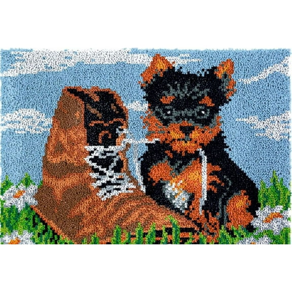 Rug Making Latch Hooking Kit | Puppy with Shoe (5 sizes available)