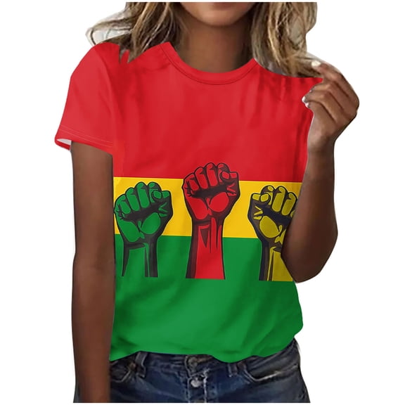 Penkiiy Black History Month Shirts for Women African American Pride Celebration Blouse T-shirt Short Sleeve Crewneck Tops 3XL Multicolor