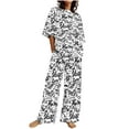 thumbnail image 1 of Conjunto Corto para las Mujeres Casual Suelto Encaje Casa Pantalones Impresos Y Blusa de Cuello Redondo de Dos Piezas, 1 of 4
