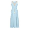 thumbnail image 3 of ShomPort Women's Boho Maxi Vacation Dress Summer Sleeveless Lace Splicing V-Neck Side Split Sundresses S-5XL, 3 of 5