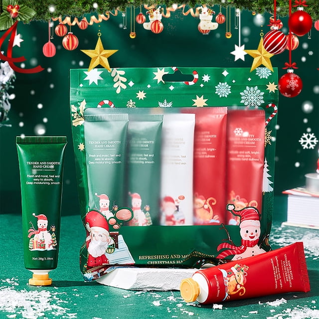 5Pcs Christmas Moisturizing Hand Cream Set Extracts Hand Cream Fresh And Moist Fast And Easy To Absorb Deeply Moisturizing Smoothes 30g X5pcs